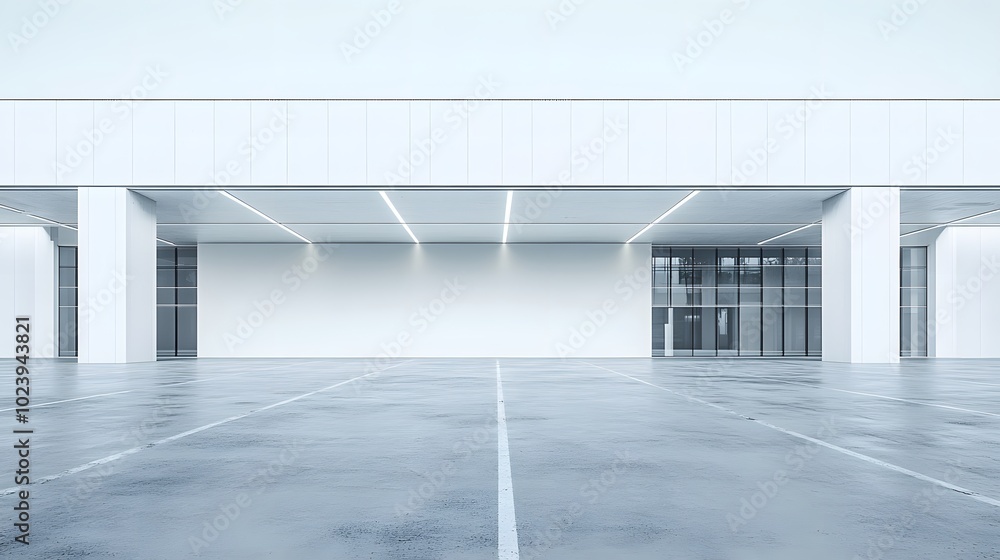 Aufkleber 4. a striking view of a white minimalistic building with a vast empty area in front, featuring a pol