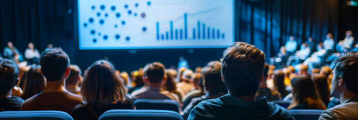 People looking at a screen in a large venue.