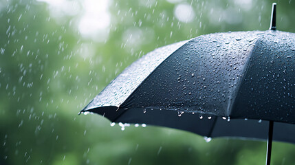 close up top view of red umbrella with raining water is pouring, light rain © myjadeite