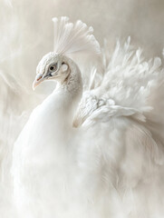 Close up portrait of a white peacock