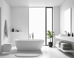 Diseño de interior de baño moderno y minimalista en tonos fríos, diseño limpio y estético 