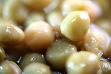 Macro shot of processed peas in the can