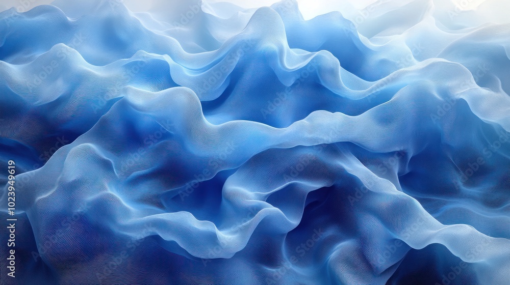 Aufkleber abstract blue fabric with flowing waves and soft folds, creating a textural and dreamy background.