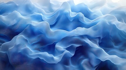 Obraz premium Abstract blue fabric with flowing waves and soft folds, creating a textural and dreamy background.