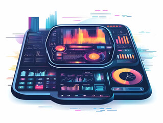 Flat Close Up of Futuristic Budgeting Tools with Augmented Reality: A Detailed Vector Illustration of High-Tech Holographic Calculator for Advanced Financial Planning in a Sleek, Isolated Business Env