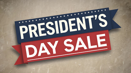 Obraz premium Red and blue ribbon banner with white text, President's Day Sale, promoting holiday shopping deals. 