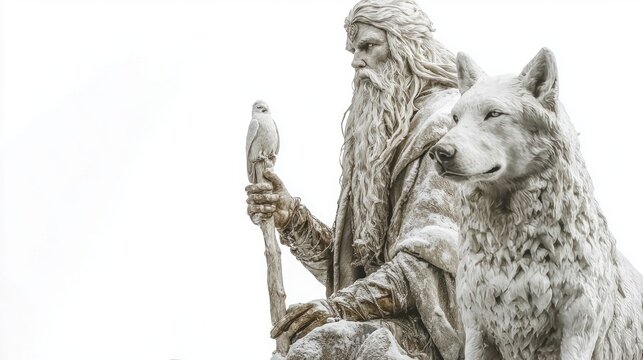 artwork features the Scandinavian goddess Skadi known for her ties to winter and hunting highlighted against a plain white backdrop with fine details.