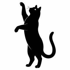 
Cat standing on its hind legs and reaching up silhouette vector illustration