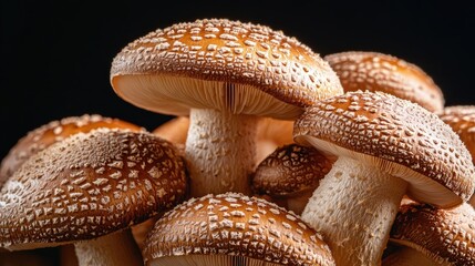 Fresh and Natural Mushrooms on a Dark Background