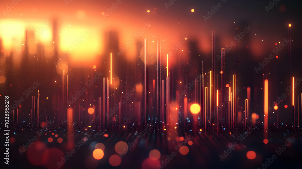 Poster stunning 3d bokeh lights illustrating abstract business graph concept with out of focus lights creat