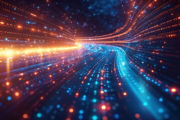 Blue Light Energy: Vector Abstract Science Futuristic Technology Concept with Digital Image of Light Rays Stripes Lines