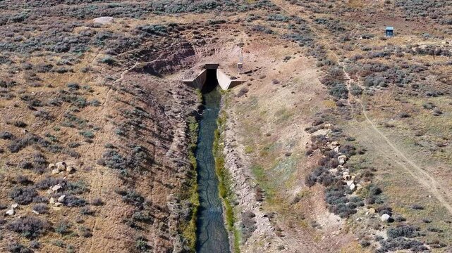 Aerial Narrows water project tunnel Fairview Skyline Utah. Sanpete County Utah begin construction on a dam and reservoir started 80 years ago before environmental and protests from neighboring county.