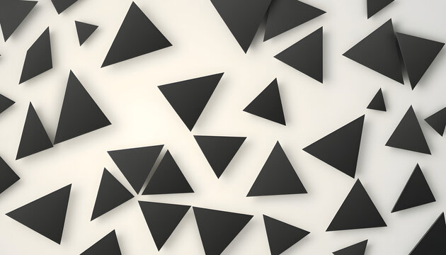 Random shifted rotated black triangles background wallpaper isolated with white highlights, png
