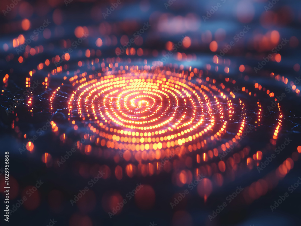 Poster flat bokeh fingerprint morphing into ai neural network: macro shot illustrating evolution from human