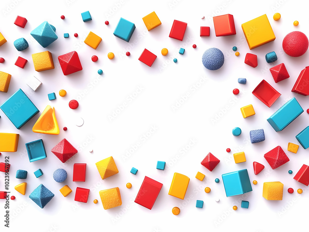 Aufkleber flat abstract geometric border with colorful 3d elements - rotating camera revealing 'innovation' in