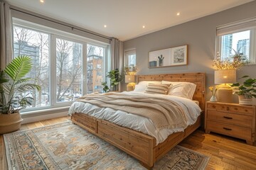 Serene Sleeping Space: Comfortable Bed and Natural Light in Calm Bedroom