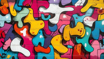 Obraz premium Colorful seamless background of urban graffiti, featuring lively tags and street murals, reflecting the creativity and energy of street art