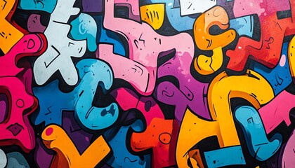 Fototapeta premium Colorful seamless background of urban graffiti, featuring lively tags and street murals, reflecting the creativity and energy of street art
