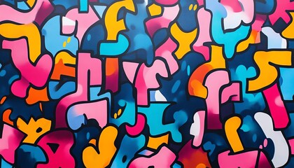 Dynamic seamless pattern of urban street art, featuring colorful graffiti tags and murals, celebrating the creativity of contemporary art movements