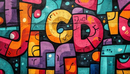 Obraz premium Dynamic seamless pattern of urban street art, featuring colorful graffiti tags and murals, celebrating the creativity of contemporary art movements