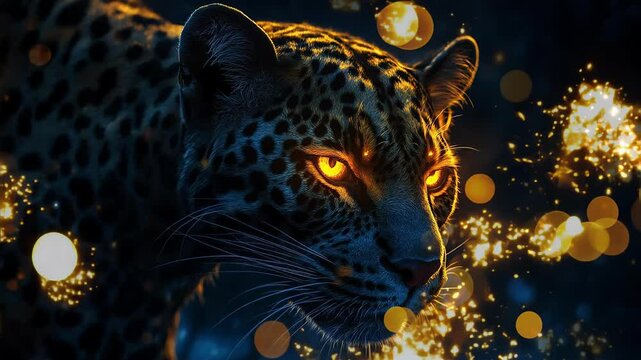 Fiery Leopard with Glowing Eyes Seamless Loop Video Background