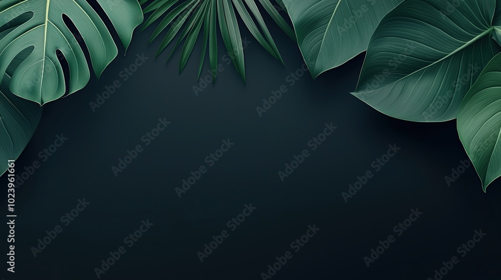 Aufkleber black background with green leaves on it. the leaves are large and the background is dark. the leave
