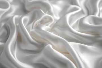 Obraz premium Soft White and Gray Satin Fabric Texture with Natural Wave Pattern and Silver Accents for Beautiful Panoramic Background