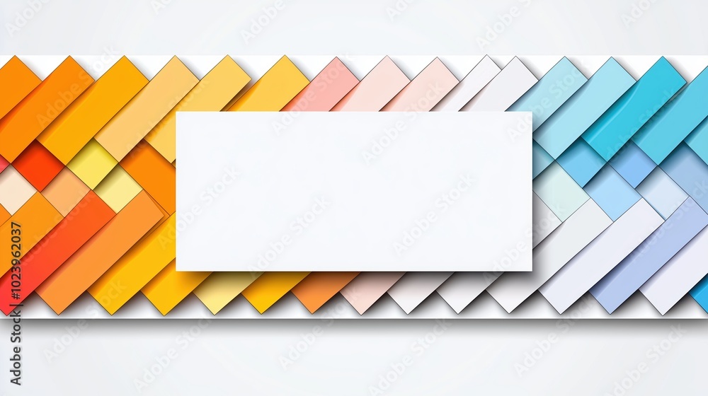 Poster colorful background with a white box in the middle. the box is empty and the background is full of d