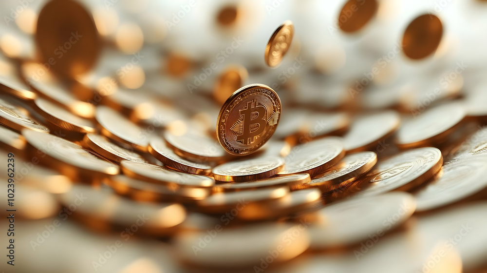 Aufkleber 3d soft focus coins spinning into a vortex | mesmerizing wealth accumulation scene | medium shot of 