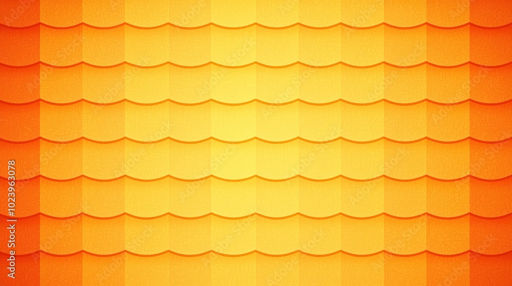 Poster yellow background with orange squares. the squares are arranged in a way that creates a sense of dep