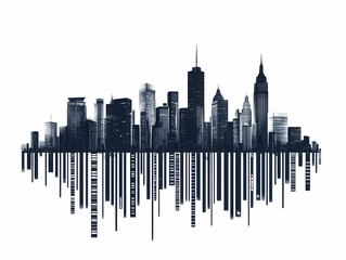Flat Retail Barcode Transforming into a City Skyline - Isolated Vector Illustration of Digital Commerce Integration in Urban Economies