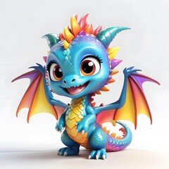 Brightly colored 3D chibi dragon with a playful and adorable expression, perfect for adding a touch of whimsy