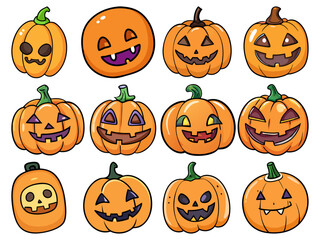 Halloween pumpkin set vector , scary, happy, ghost