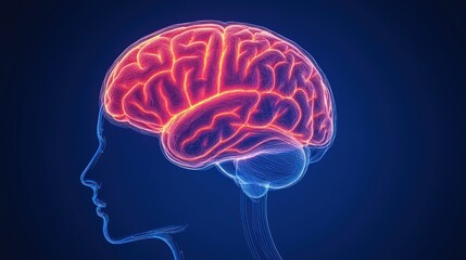 A 3D illustration of the human brain, showing the frontal, parietal, temporal, and occipital lobes.