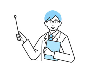 指示棒を持って説明をしている男性医師のイラスト