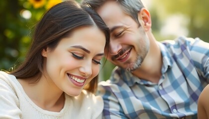 Fototapeta premium Silent connection in nature with a couple, highlighting intimacy and peace in a serene setting