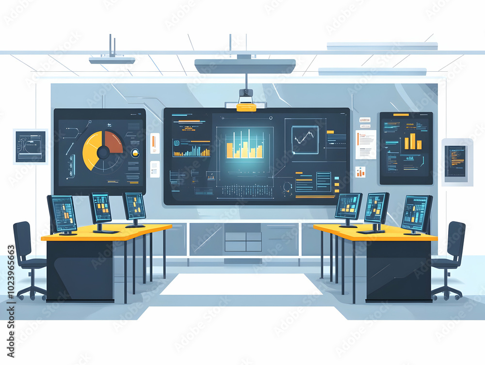 Poster futuristic classroom concept | interactive surfaces & digital learning | high-tech educational envir