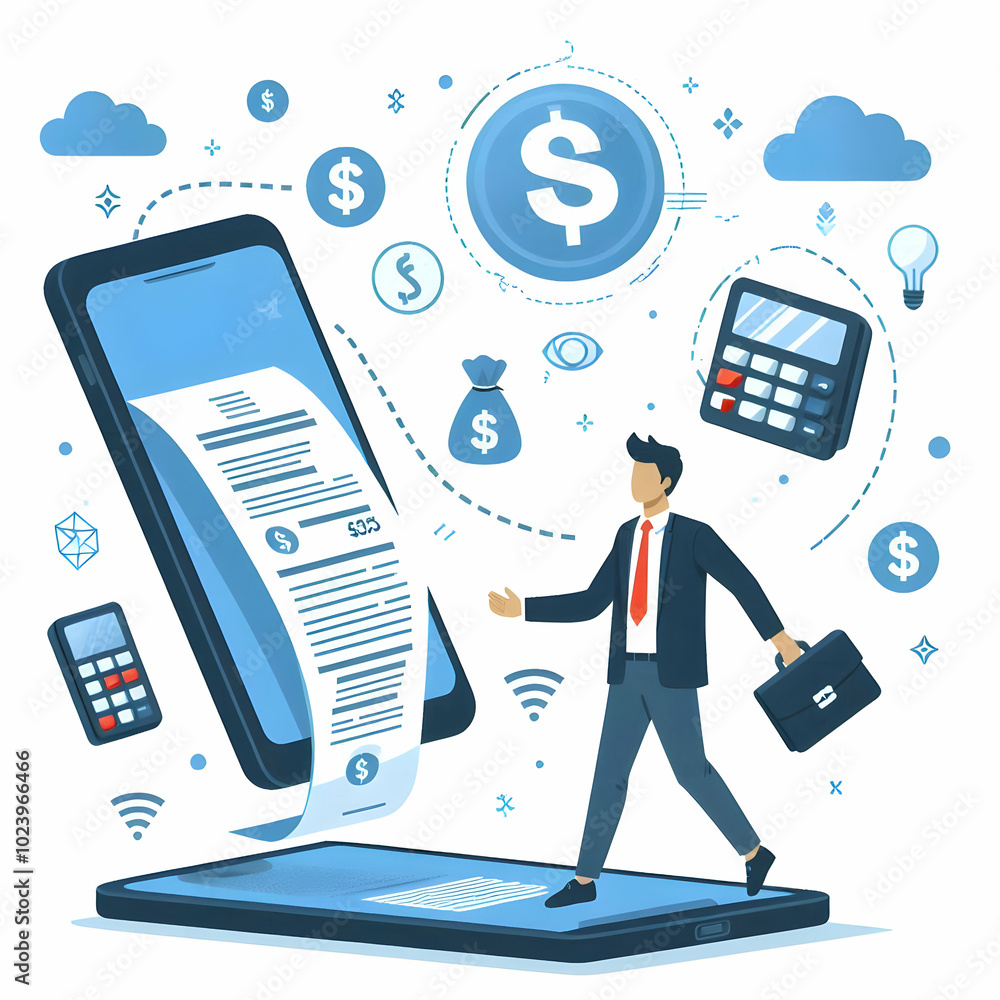 Aufkleber flat levitating receipt with payment icons - a floating receipt in mid-air highlighting digital tran