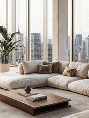 Chic Apartment Living Room with Skyline View