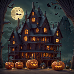 halloween background with house and pumpkin