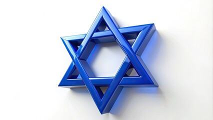 A blue Star of David set against a white backdrop, embodying themes of faith, spirituality, and connection to traditions significant in Jewish heritage and culture.