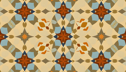 Geometrical pattern in blue, brown and beige colors isolated with white highlights, png