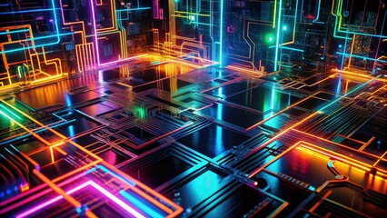 Fototapeta premium Abstract Circuitry Design in Low Light - Illuminating Technology's Intricacies