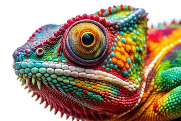 Naklejka premium Breathtaking surreal chameleon lizard on a transparent background, perfect for enhancing creative projects with vibrant colors and imaginative designs. Ideal for artists and designers alike.