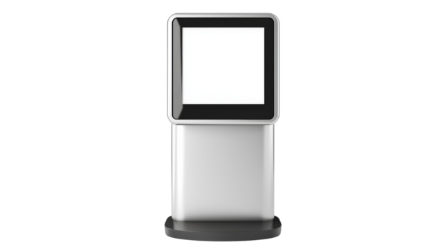 Touchscreen Kiosk Stand with Display, Interactive Information Terminal Mock up. Isolated PNG, Design Blank