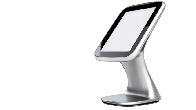 Touchscreen Kiosk Stand with Display, Interactive Information Terminal Mock up. Isolated PNG, Design Blank