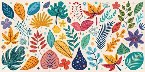 Abstract Organic Vector Shapes and Doodle Leaves for Modern Social Media Templates
