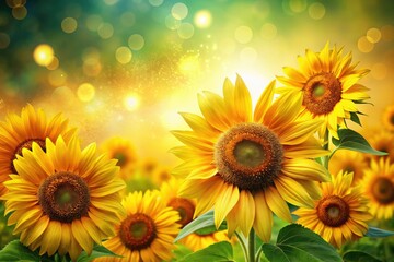 Fototapeta premium Bright sunflower floral background template ideal for summer-themed designs and nature-inspired projects, adding a cheerful touch to any creative endeavor and celebrating the beauty of summer.