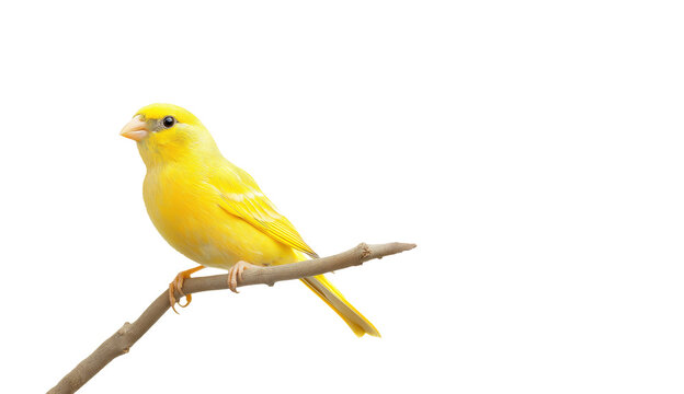 A vibrant yellow canary perched on a branch, isolated on a transparent background