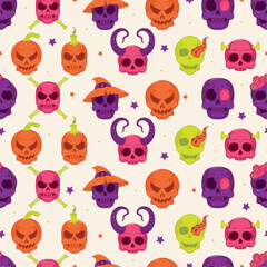 Fototapeta premium Halloween skull pattern with spooky and decorative designs, Vector